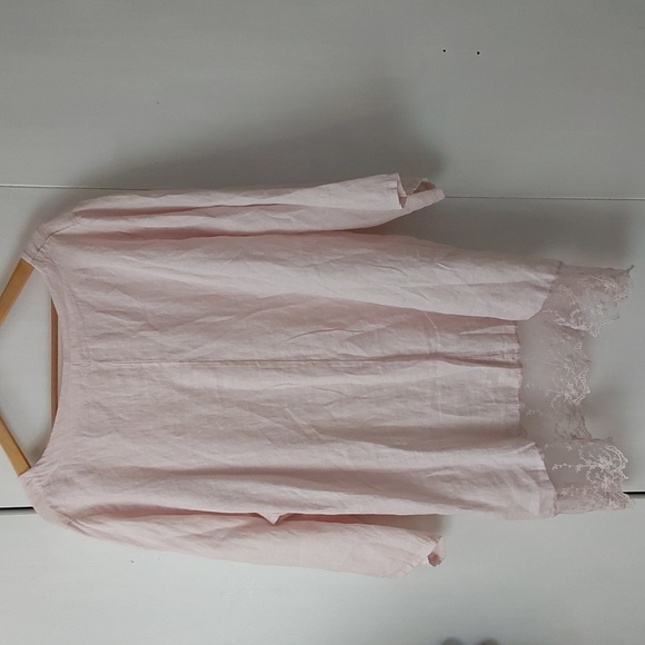 Stella Martini Womens Blush Linen and Lace Flowy Tunic Top Minimalist Sz.2X - Picture 5 of 9